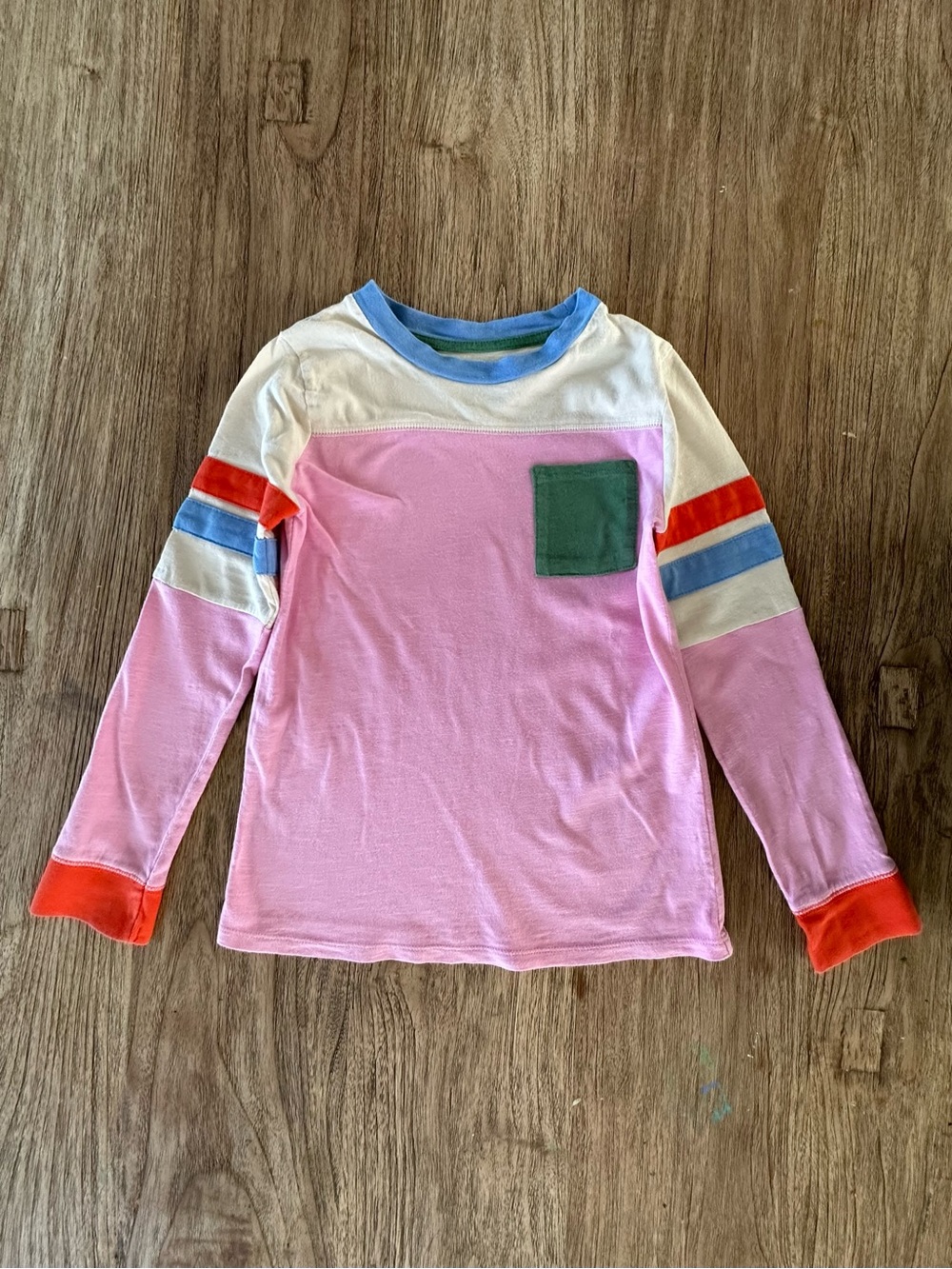 Mini Boden Pink Long Sleeve Colorblock Tee with Green Pocket